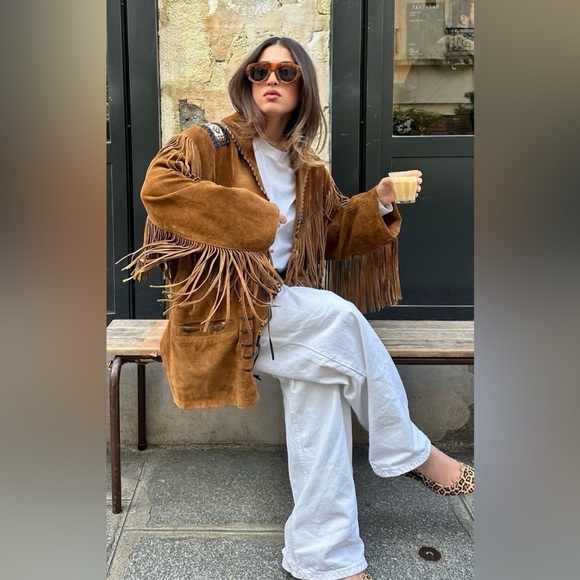 Vintage Echo Mountain by Arturo Brown Fringe Suede Jacket - Picture 3 of 6